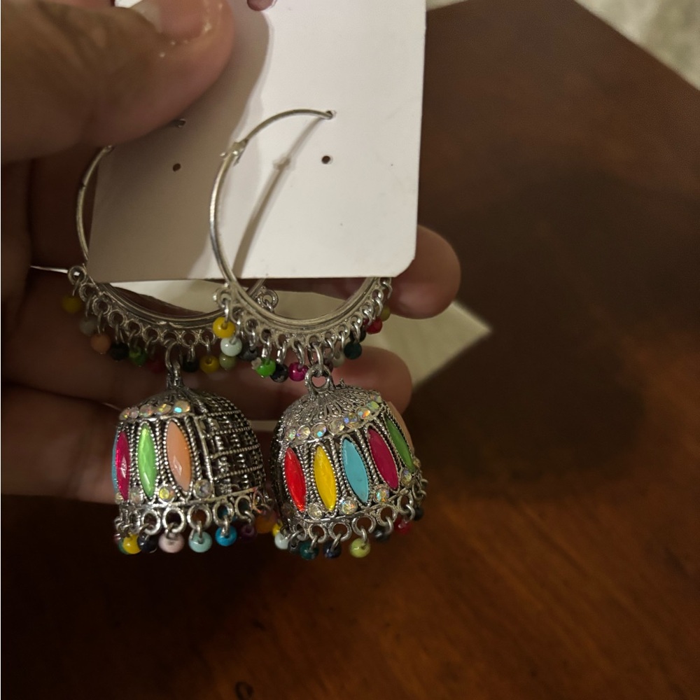 NWT Beautiful Double sided Beaded Hoop Earrings